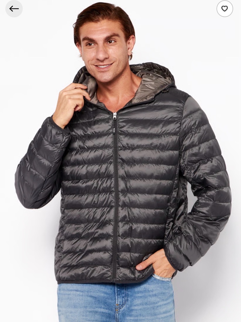 Tumi Men's Hooded Packable Puffer Jacket - Charcoal Gray